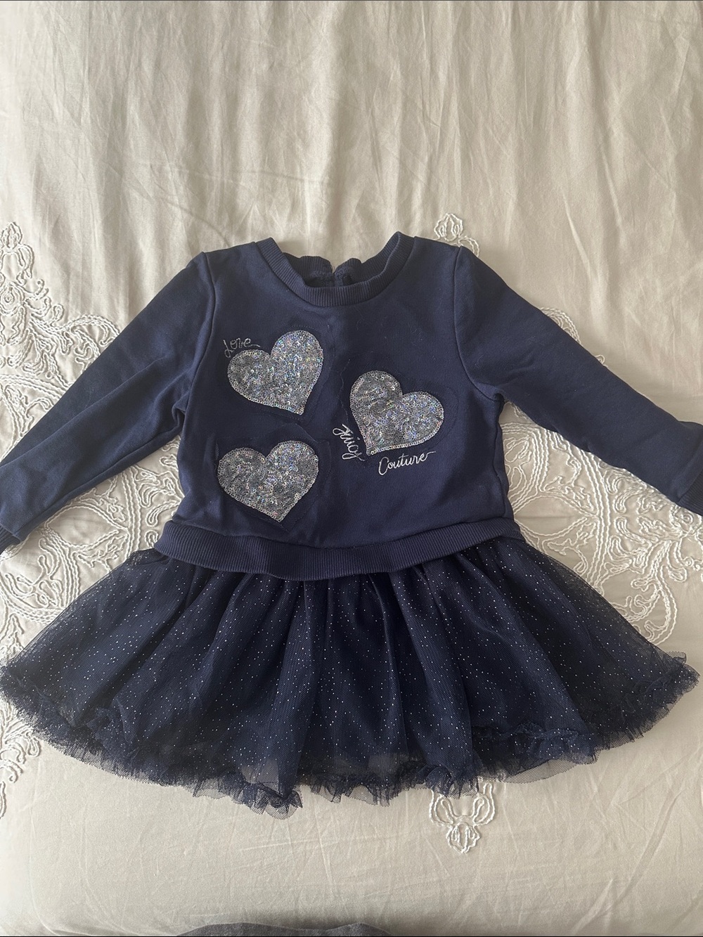 Juicy Couture Navy Glitter Heart Tulle Dress